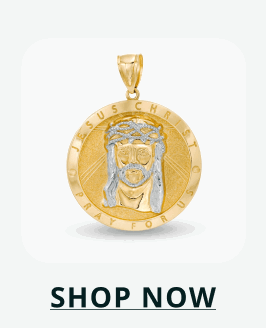Gold pendant with two-tone face of Jesus, surrounded 