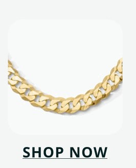 Gold necklace with uniform, flat-lying interlocking links. Click here to shop now