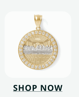 Gold pendant with two-tone depiction of The Last Supper. Click here to shop now