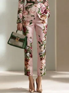 Image of Urban Floral Split Joint Straight Pants No Belt