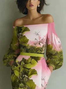 Image of Elegant Floral Printing Off The Shoulder Blouse