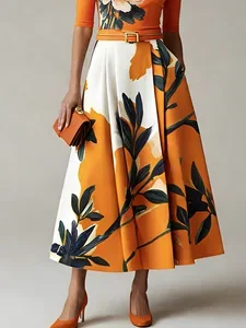Image of Urban Floral Maxi Skirt With Belt