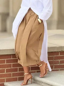 Image of Casual Cotton Wide-Leg Cropped Pants