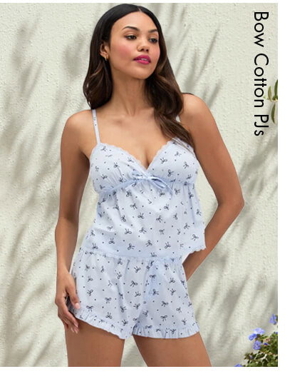 Bow cotton short pyjama set