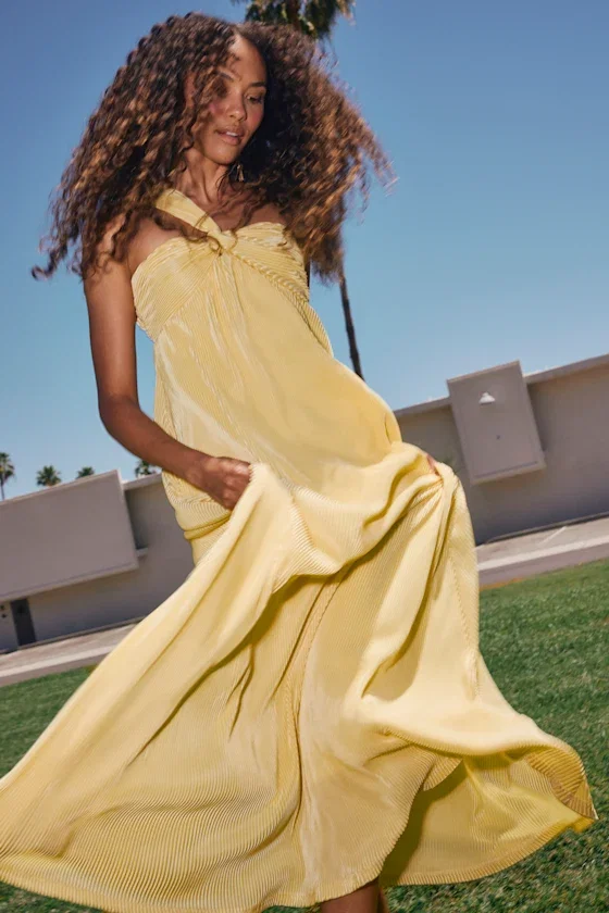 Image of Georgianna Light Yellow Plisse Maxi Dress
