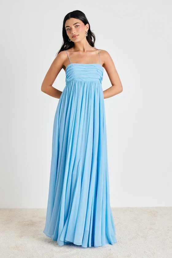 Image of Dansa Light Blue Pleated Maxi Dress