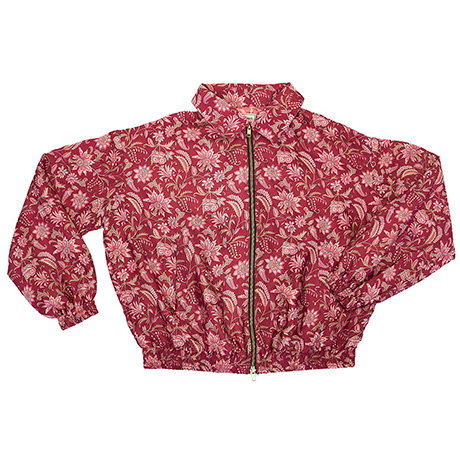 Cropped bomber jacket crafted from upcycled sari silk fabrics with an elasticated hem and cuffs. - Shop Now.