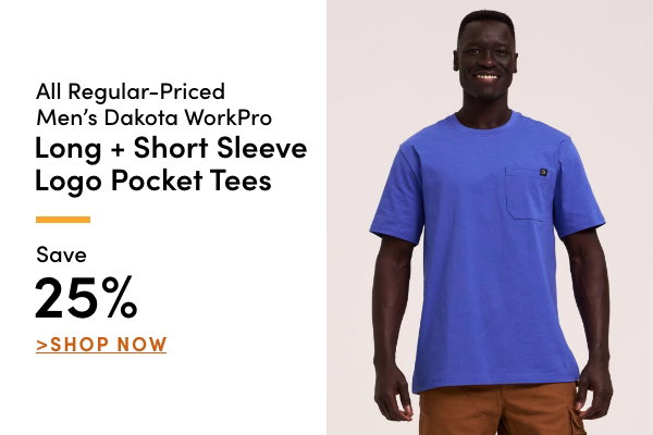 All Regular-Priced Men's Dakota WorkPro Long & Short Sleeve Logo Pocket Tees Save 25%