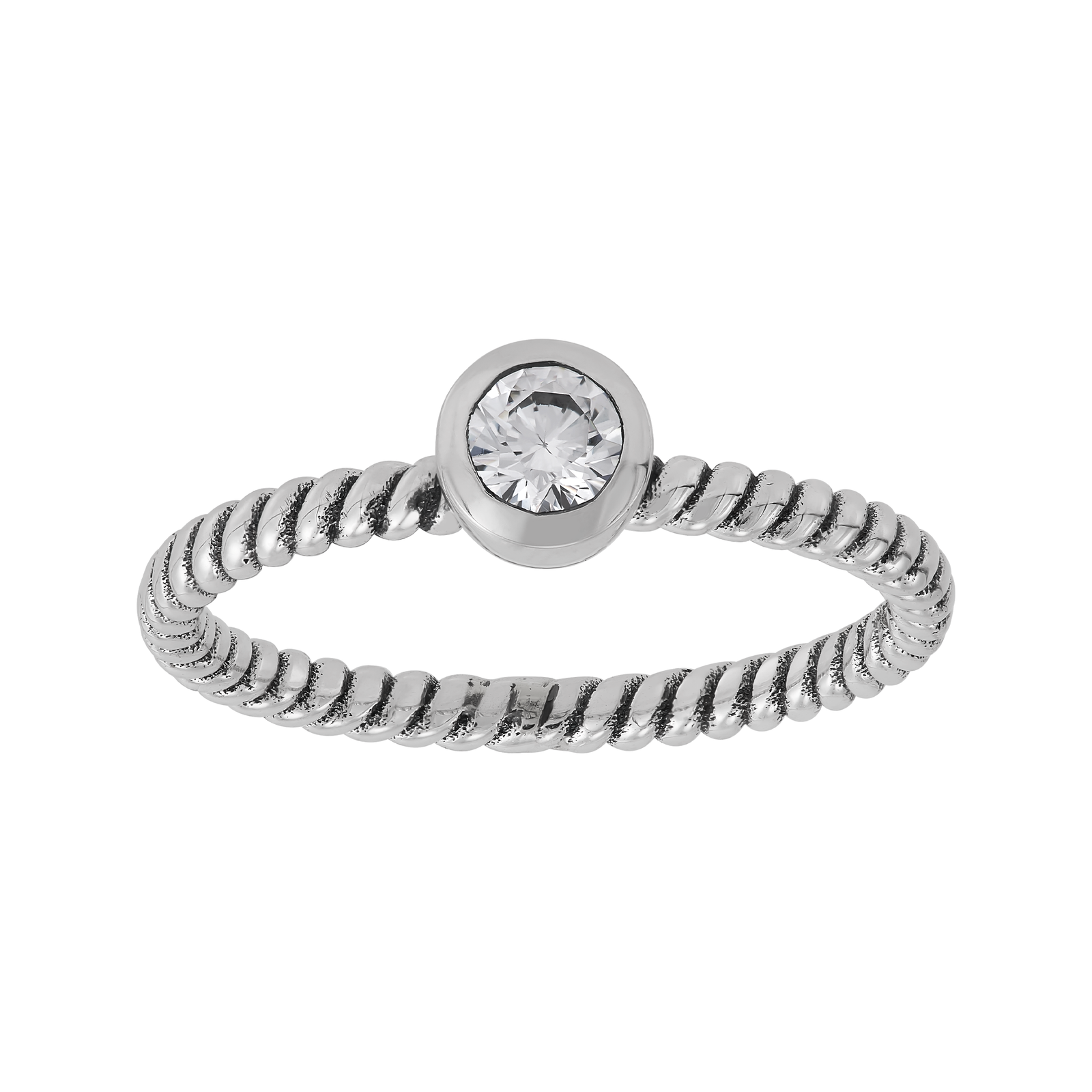 Solitaire Band Ring, White Cubic Zirconia