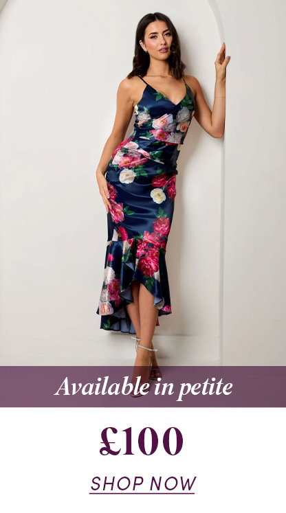 Sleeveless Floral Print Ruffle Hem Midi Dress in Navy