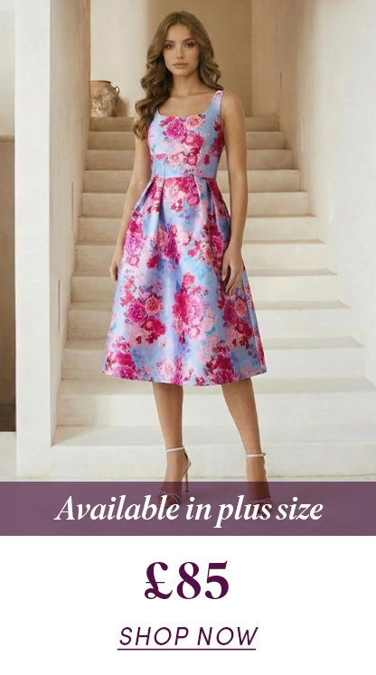 Sleeveless Floral Fit and Flare Midi Dress in Blue