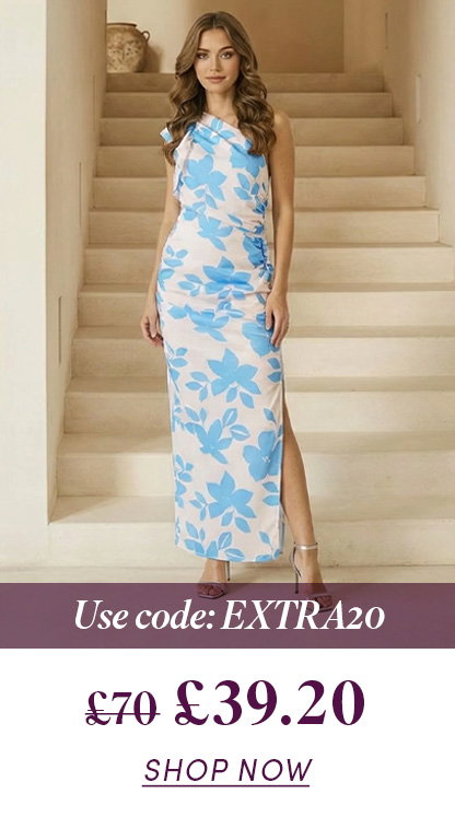 One Shoulder Gathered Floral Maxi Dress in Blue