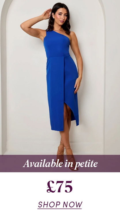 One Shoulder Split Detail Midi Dress in Cobalt