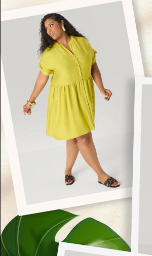 Cuffed V Neck Babydoll Dress