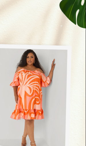 Cold Shoulder Tropical Print Dress