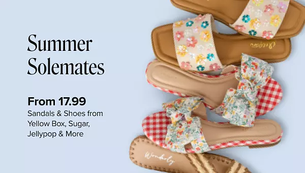 Summer solemates. From 17.99 sandals and shoes from Yellow Box, Sugar, Jellypop and more. Shop now. Various pairs of sandals.