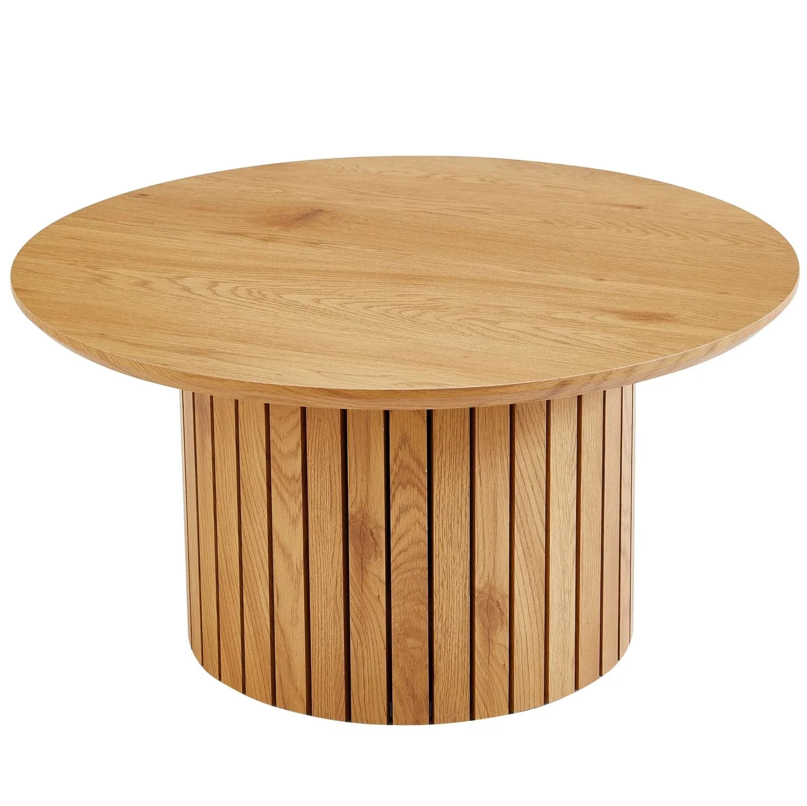 Image of Milas rundt lamel sofabord - Ø80 cm - Egelook med søjleben. Brudt emballage / Mindre fejl ved samling - se produktbeskrivelse (OU12457)