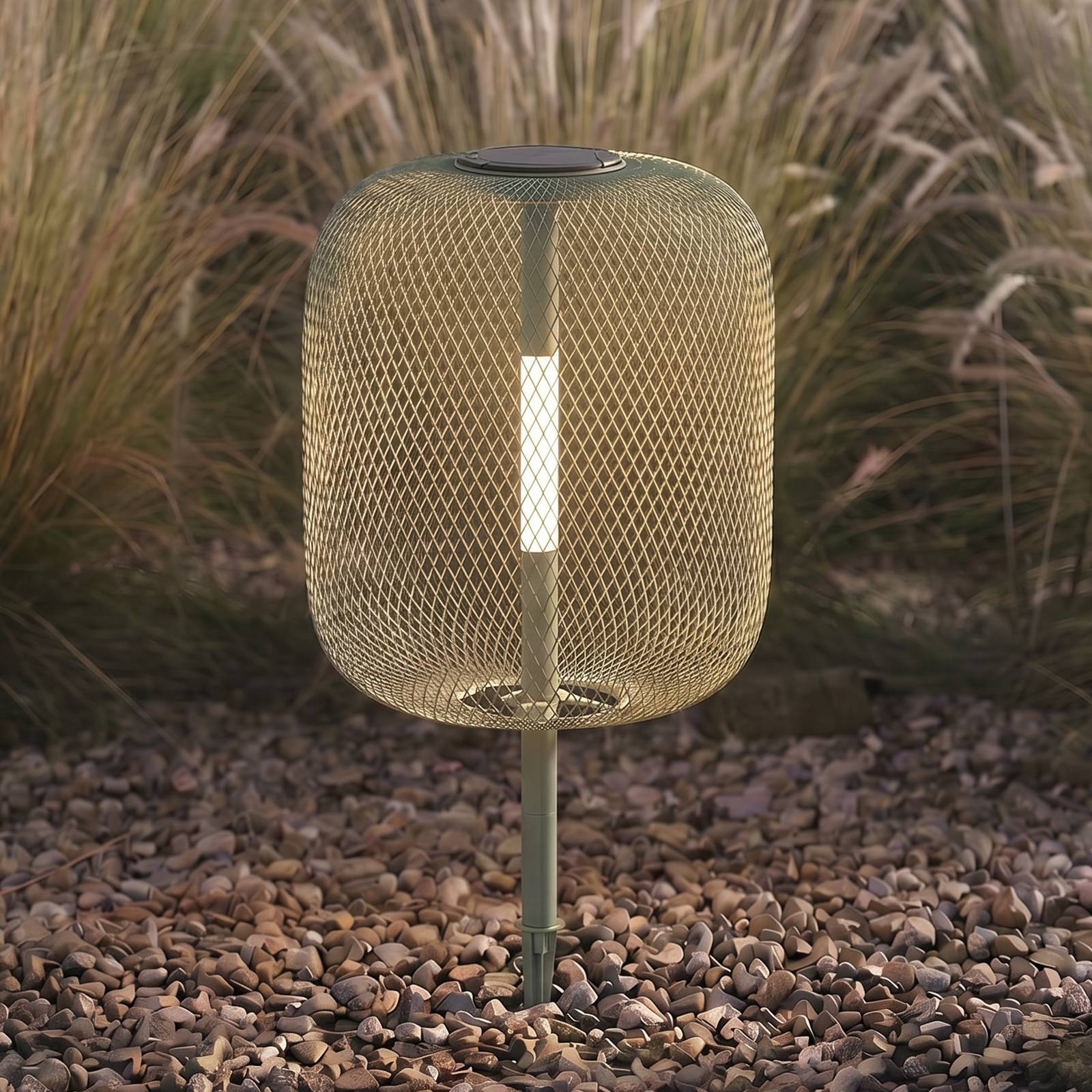 Lámpara LED solar de pie para jardín Faylen de Lucande, verde salvia, IP65