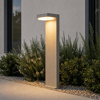 Baliza LED solar para zócalo Eleazar de Lindby, beige, aluminio, sensor