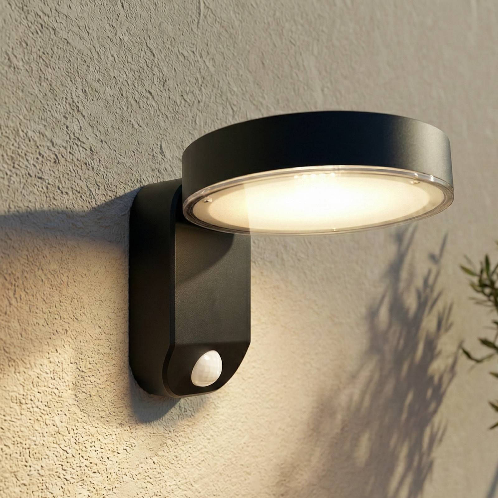 Aplique de pared LED PRIOS Tarlson, redonda, antracita, sensor
