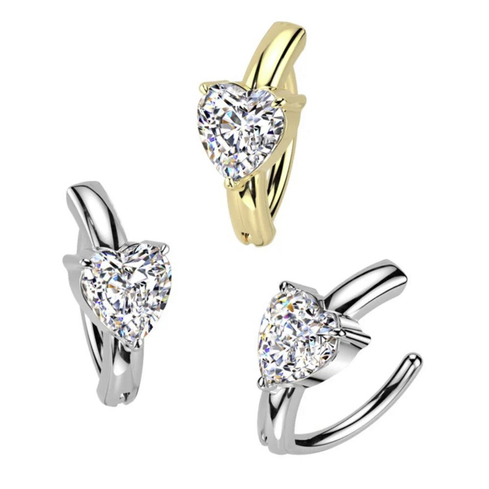  Heart CZ Hinged Belly Button Rings Piercings 14G 12mm 