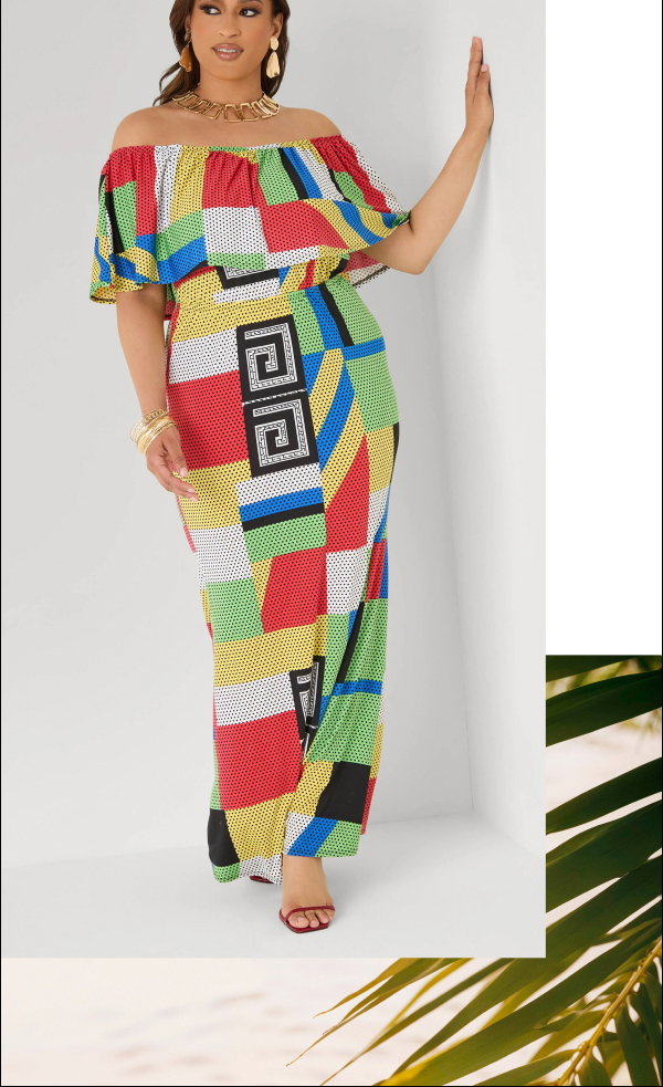 Off The Shoulder Geo Maxi Dress