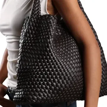 Wheres That From Stone Weave Detail Faux Leather Shoulder Bag