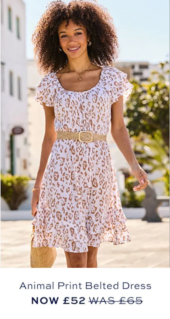 Animal Print Rattan Belted Dress