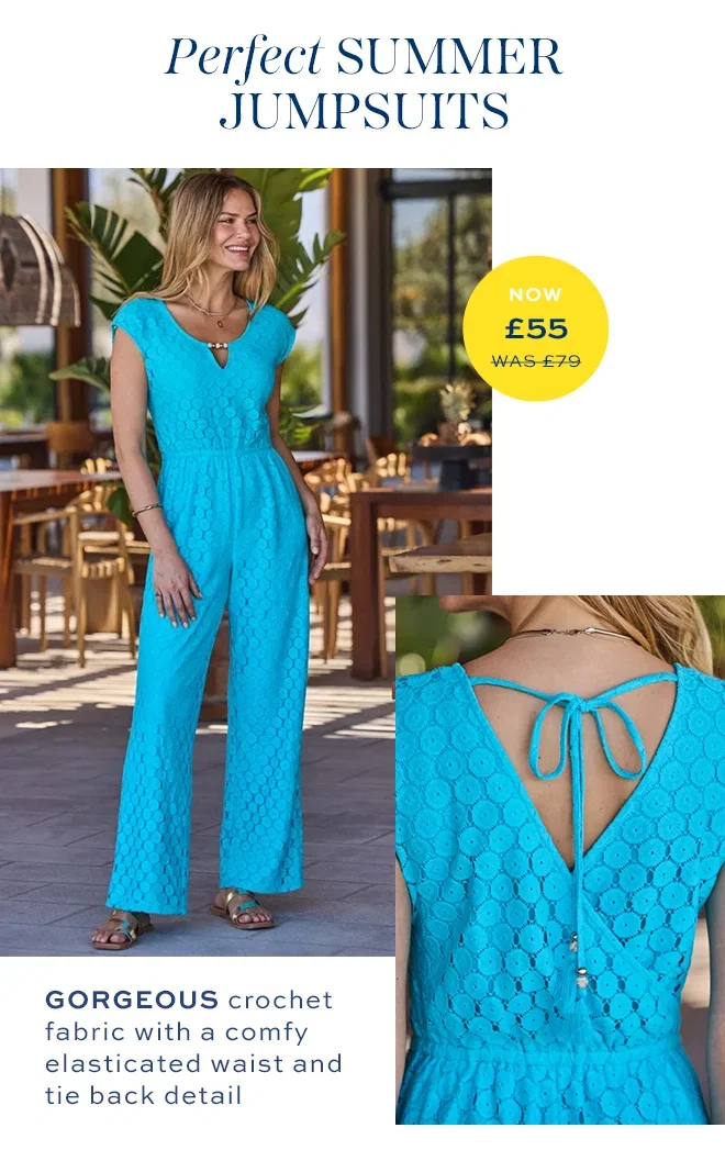 Aqua Blue Crochet Keyhole Detail Jumpsuit