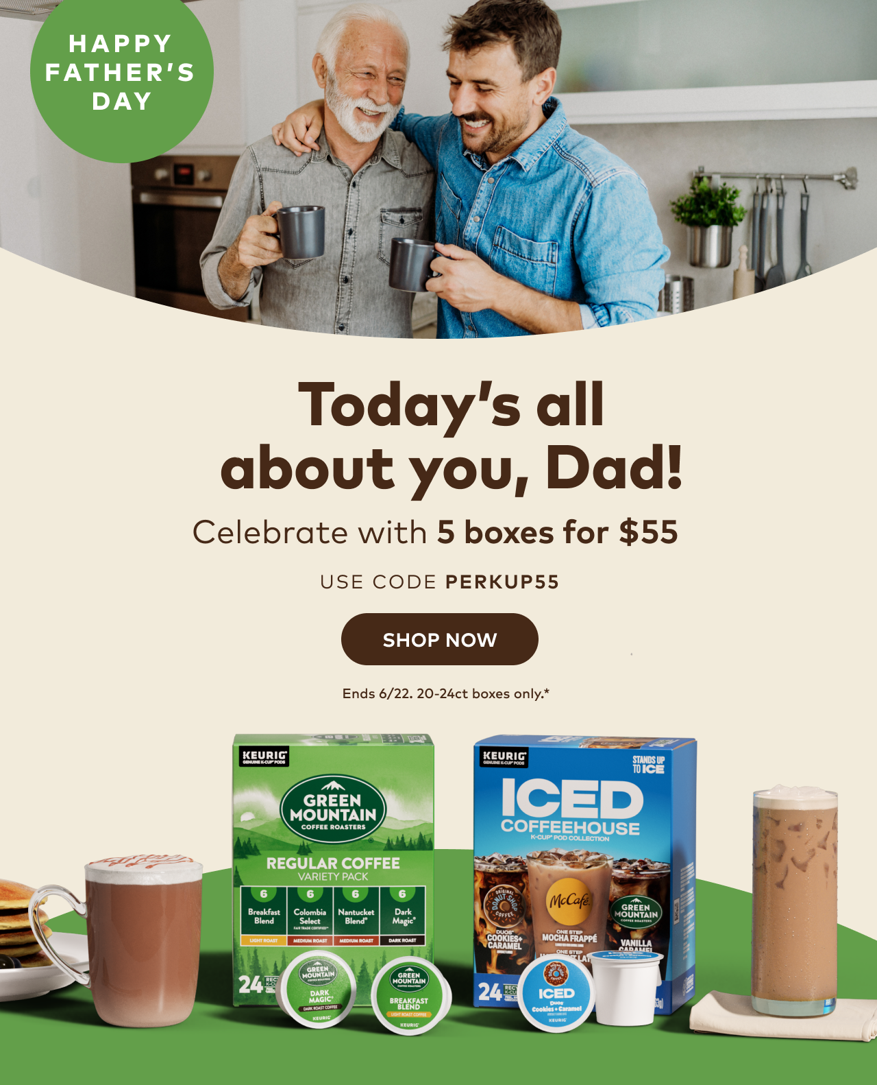 5 Boxes of 20-24ct K-Cup® pods for $55 with code PERKUP55