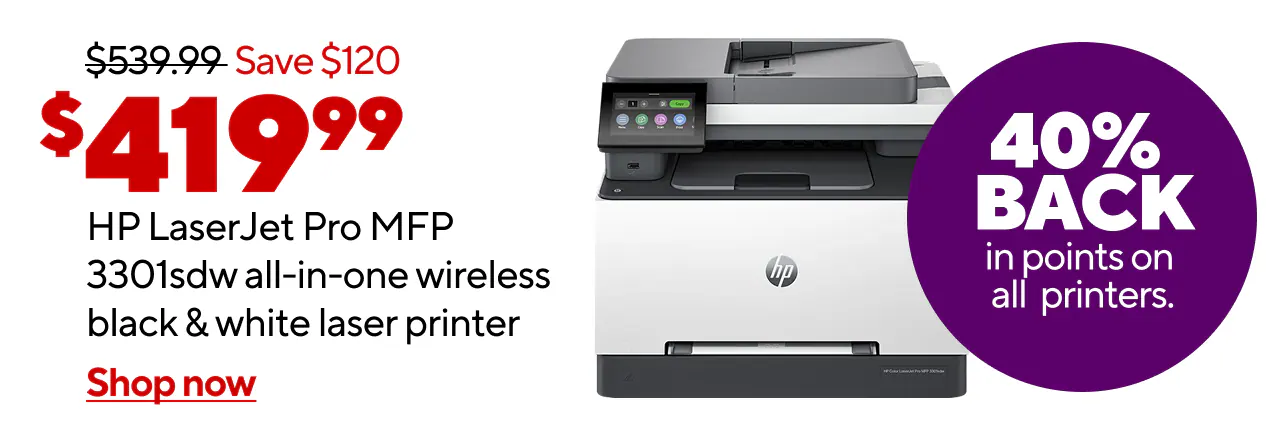 Reg. $539.99 to $439.99, $100 off HP  LaserJet Pro MFP 3301sdw Wireless Color All-In-One Printer