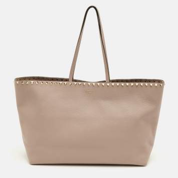 Rockstud Beige Leather Shopper