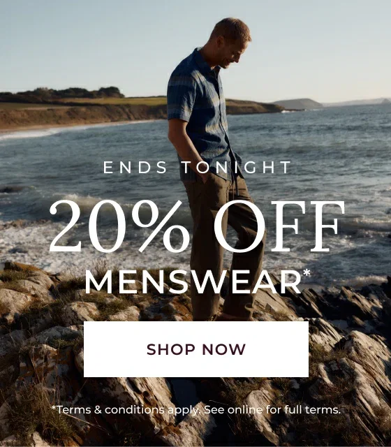 20% Off Menswear ends tonight