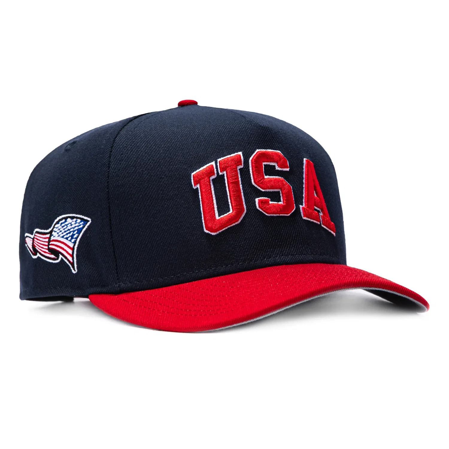 Image of New Era 9Fifty A-Frame 2026 Del Mundo USA Flag Patch Snapback Pre-curved Hat - Navy, Red