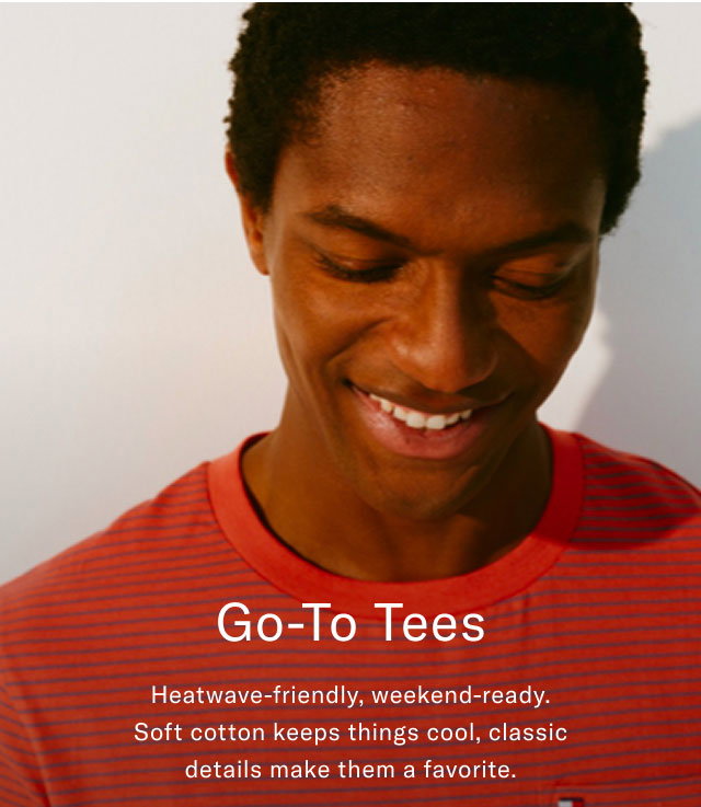 Go-To Tees Heatwave-friendly, weekend-ready. Soft cotton keeps things cool, classic details make them a favorite. 