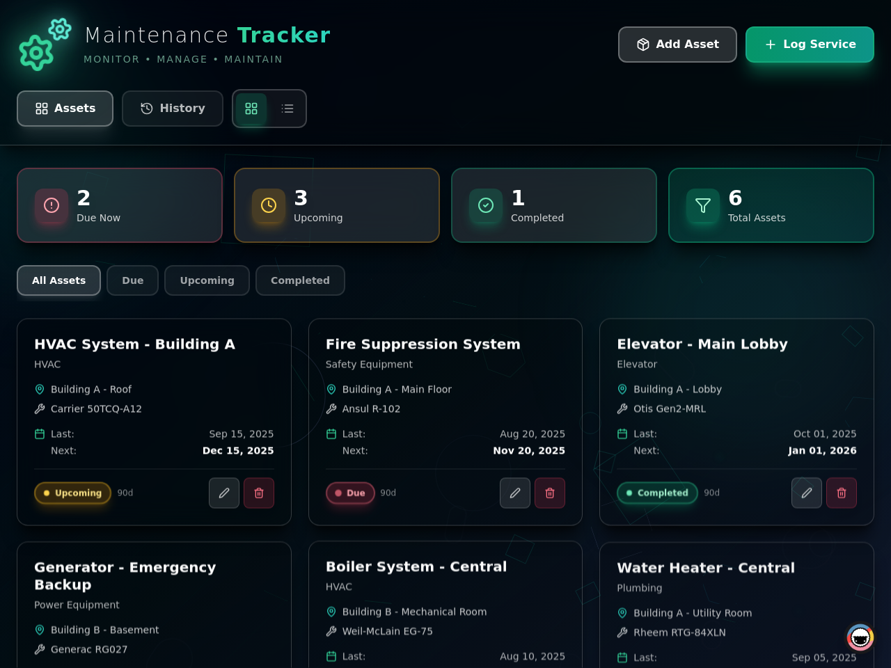 Maintenance Tracker Dashboard. Recurring jobs that schedule themselves.