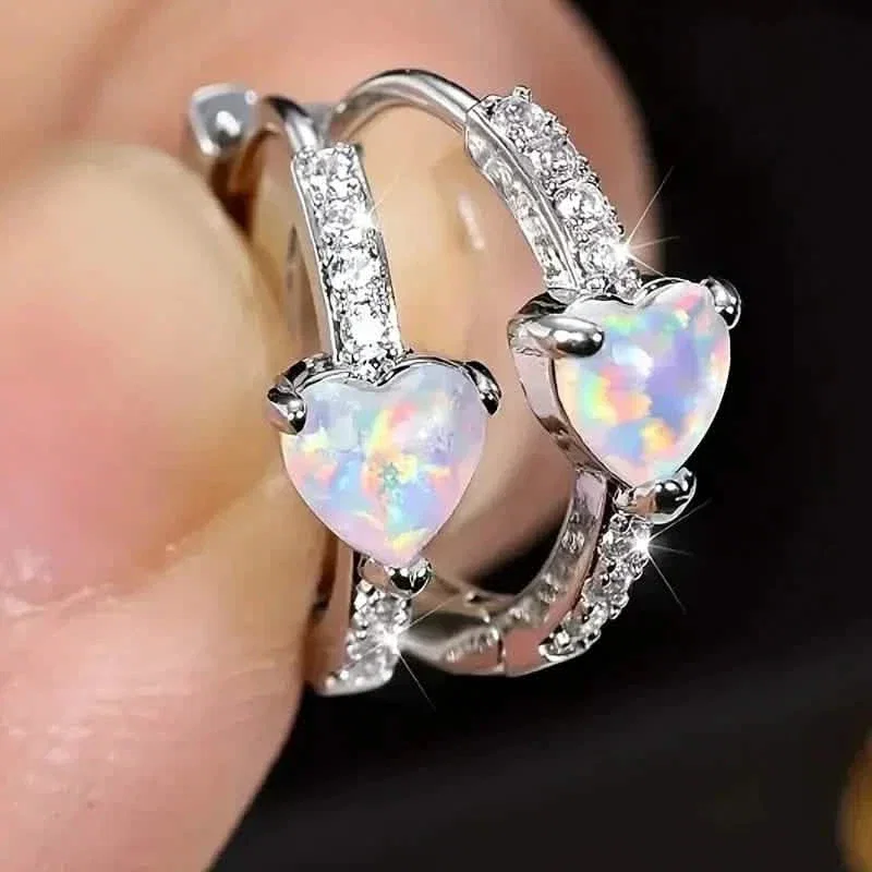 Image of Heart-shaped Synthetic Zirconia Hoop Earrings