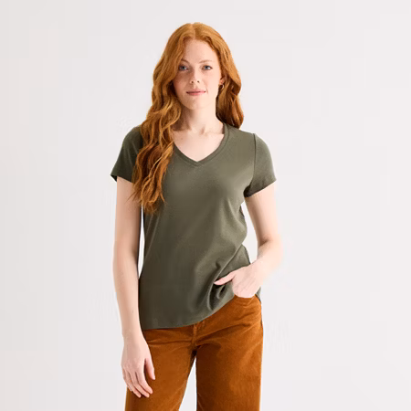 Image of St. Johns Bay Womens V Neck Short Sleeve T-Shirt