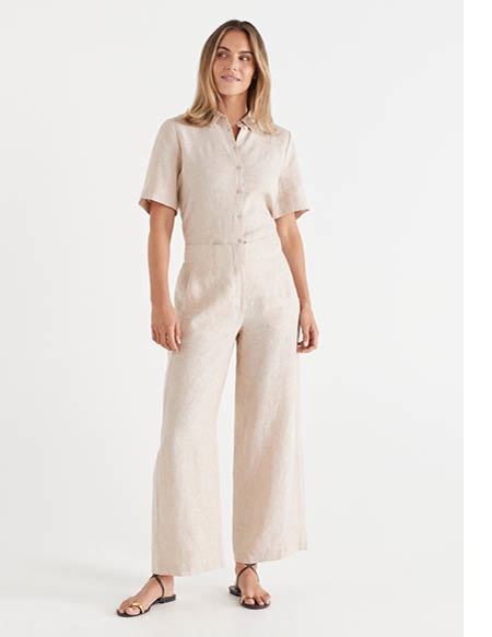 Seam Detail Linen Wide Leg Pant