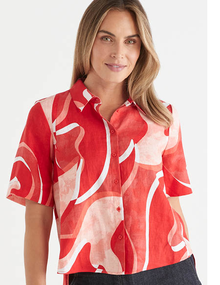 Linen Abstract Swirl Short Sleeve Shirt