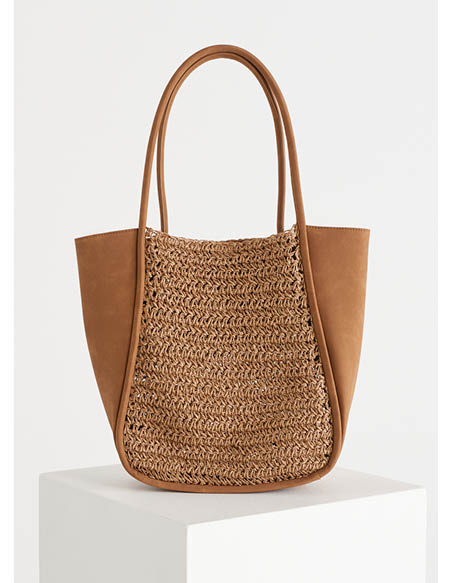 Contrast Raffia Tote Bag