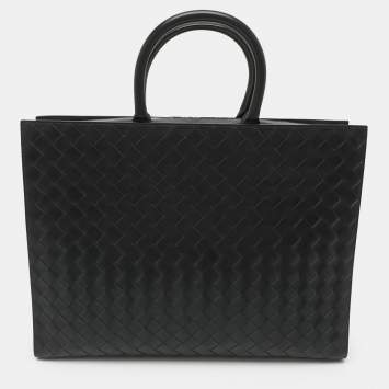 Black Intrecciato Leather Brie