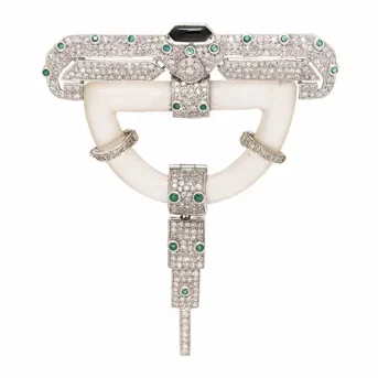 Rock Crystal Quartz, Diamond, Multigem, and White Gold Brooch