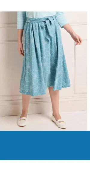 Floral Textured Tie Waist Midi Skirt