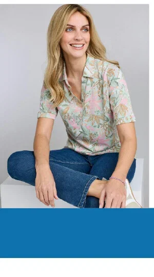 Linen Blend Print Polo Shirt