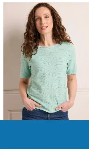 Easy Care Round Neck Wave Stitch T-Shirt