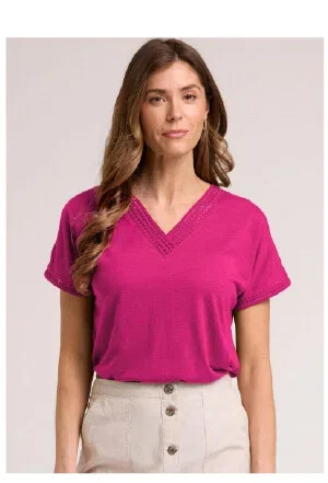 Lace Trim V Neck T-Shirt