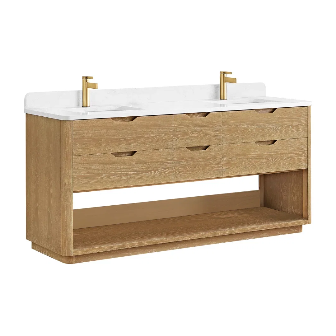 Kaiser 72" Double Bath Vanity with White Grain Stone Top