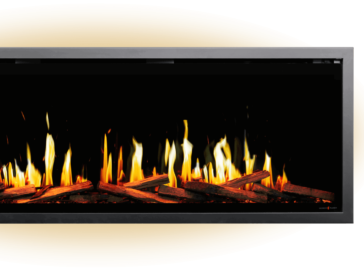 Modern electric fireplace with realistic flames.