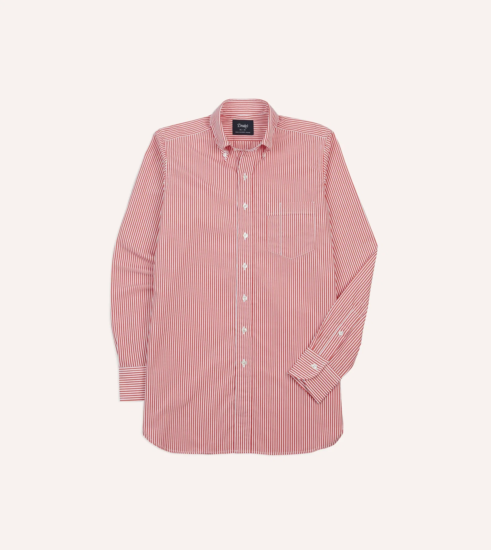 Image of Red Narrow Stripe Cotton Poplin Button-Down Shirt